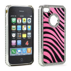iPhone 4 4S Zebra Diamond Chrome Case (Pink)